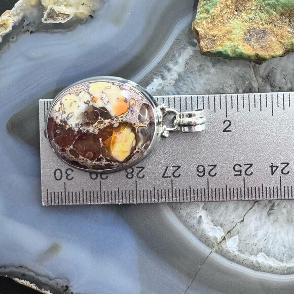 Sterling Silver Southwestern Style Oval Mexican Fire Opal Pendant For Women - Picture 10 of 10